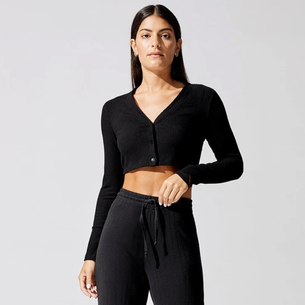 LESET | Ali V-Neck Cropped Ribbed Cardigan